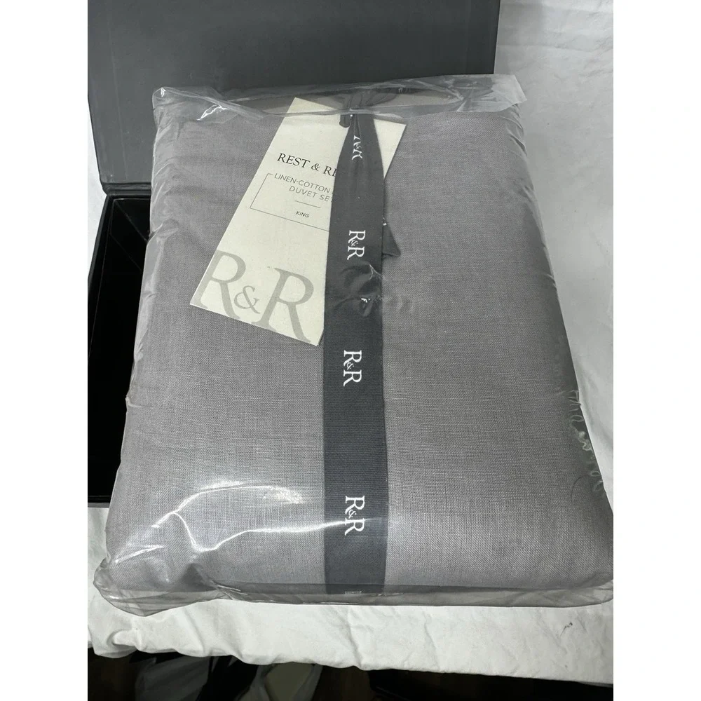 Rest & Renew King Sz Duvet Set 2 Pillow Shams Gray Linen Cotton Blend NEW
